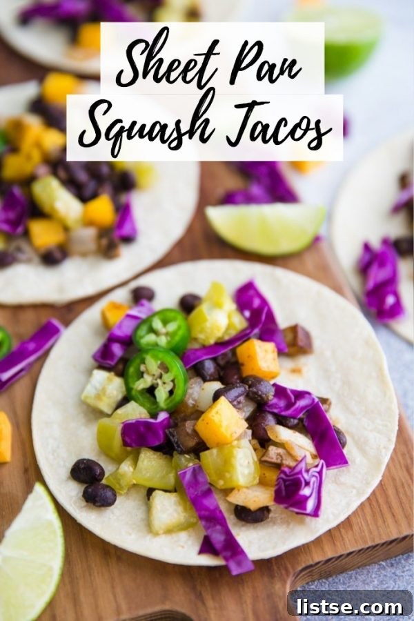A final shot of Sheet Pan Squash Tacos, presented beautifully with fresh toppings.