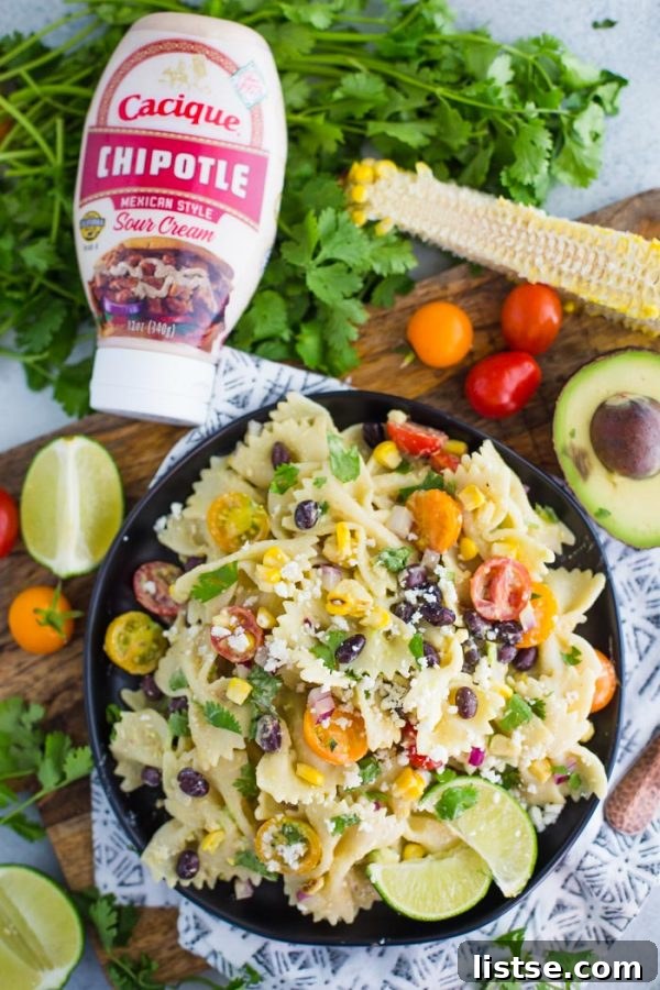 Zesty Fiesta Pasta Salad 3 Mexican Inspired Pasta Salad- this quick and easy vegetarian pasta salad is the perfect party dish or weeknight meal with delicious leftovers!
