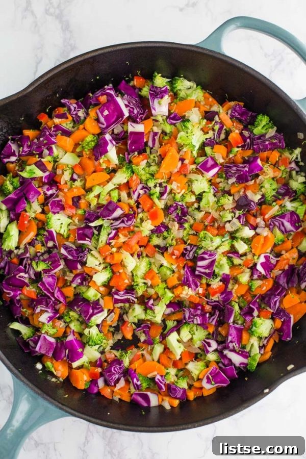 Freshly cooked Loaded Veggie Fried Rice in a pan, showcasing its vibrant colors and delicious texture.
