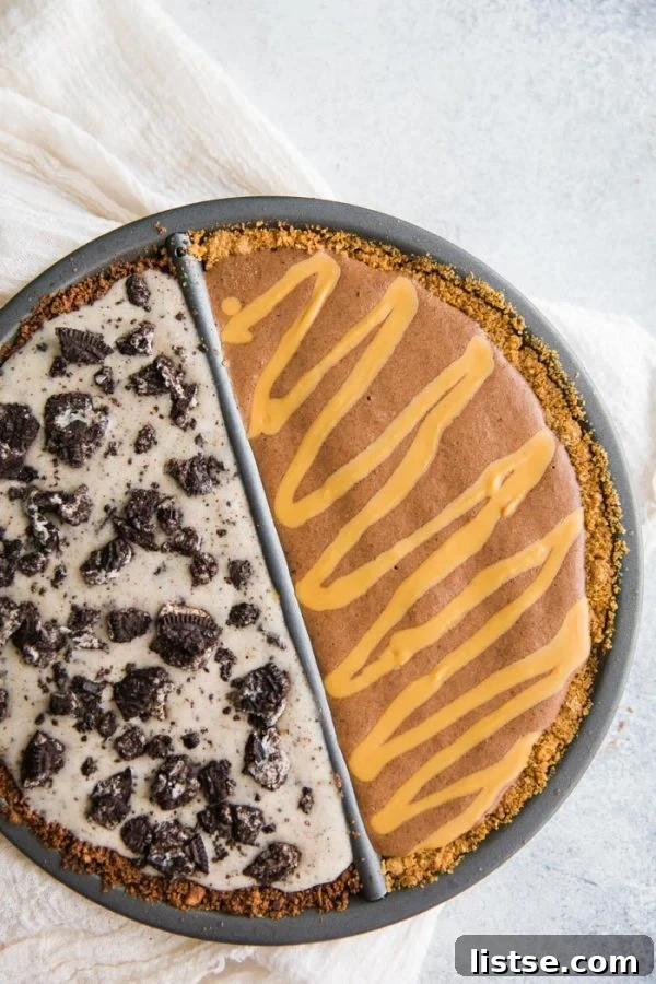 Balanced Bliss Pie 6 The two-toned graham cracker crust pressed into the split decision pie pan.