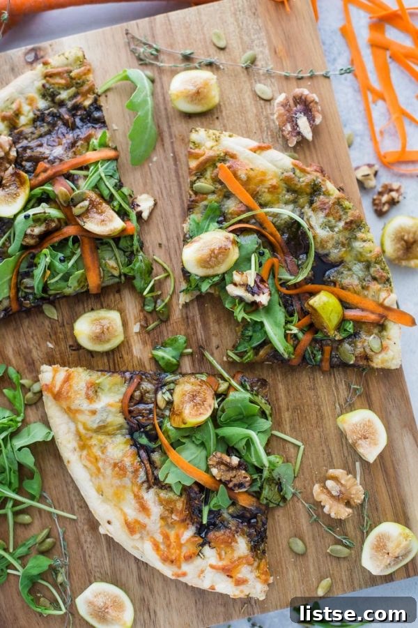 Rustic Fig and Walnut Salad 5 A freshly baked Sweet Earth pizza, half-eaten, with the Fig and Walnut Arugula Salad ready to be added as a topping.
