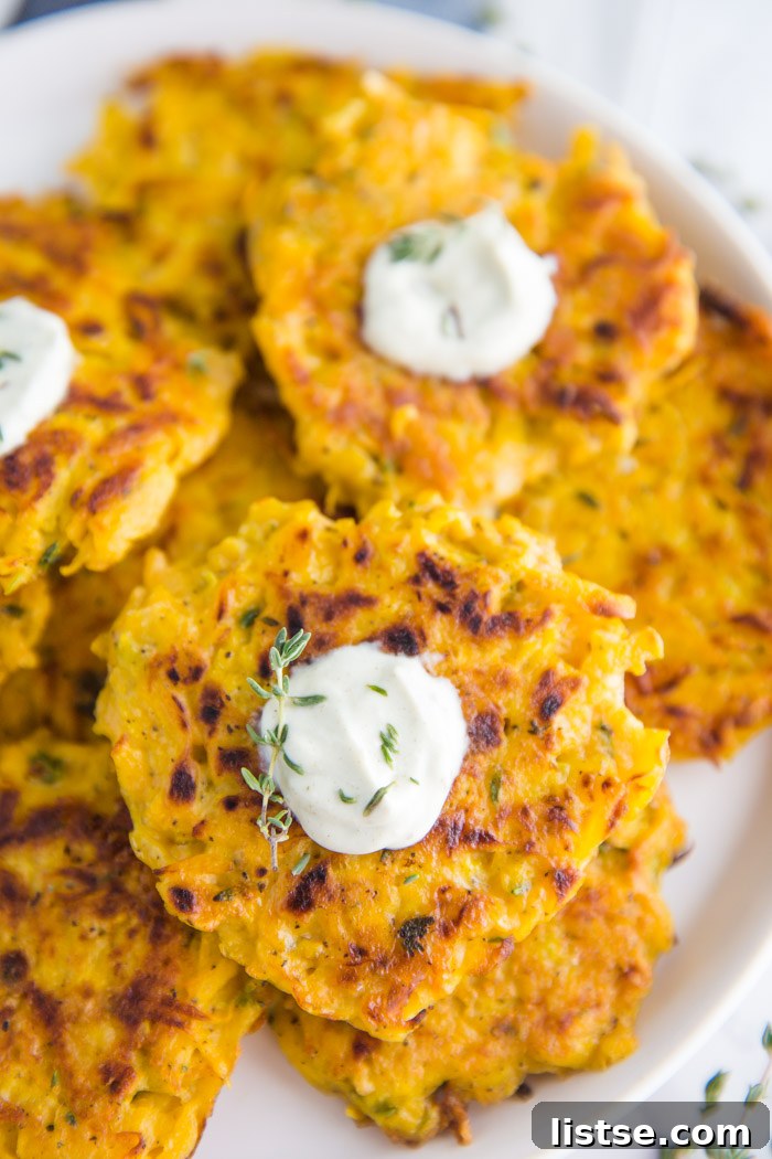Butternut Squash Fritters- these VEGAN fritters are easy to make (just one bowl!) and are perfect as a side dish or even a main meal!