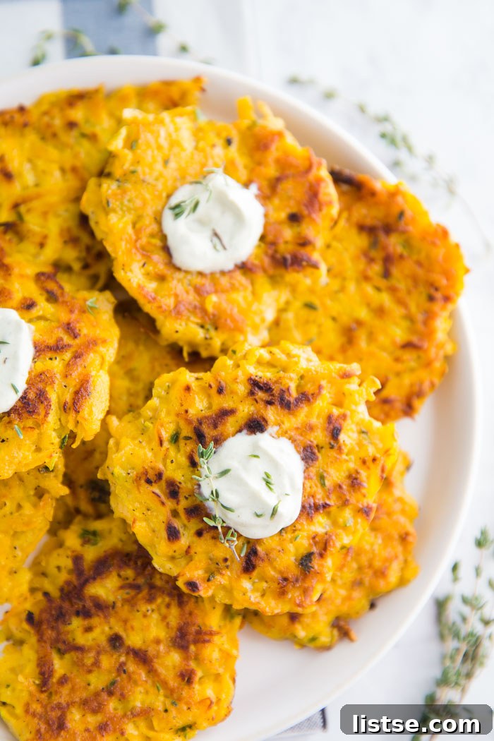 Butternut Squash Fritters- these VEGAN fritters are easy to make (just one bowl!) and are perfect as a side dish or even a main meal!