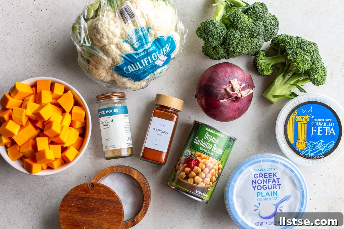 ingredients needed for whipped feta veggie bowls