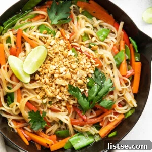 Vegan Pad Thai dish in a large skillet