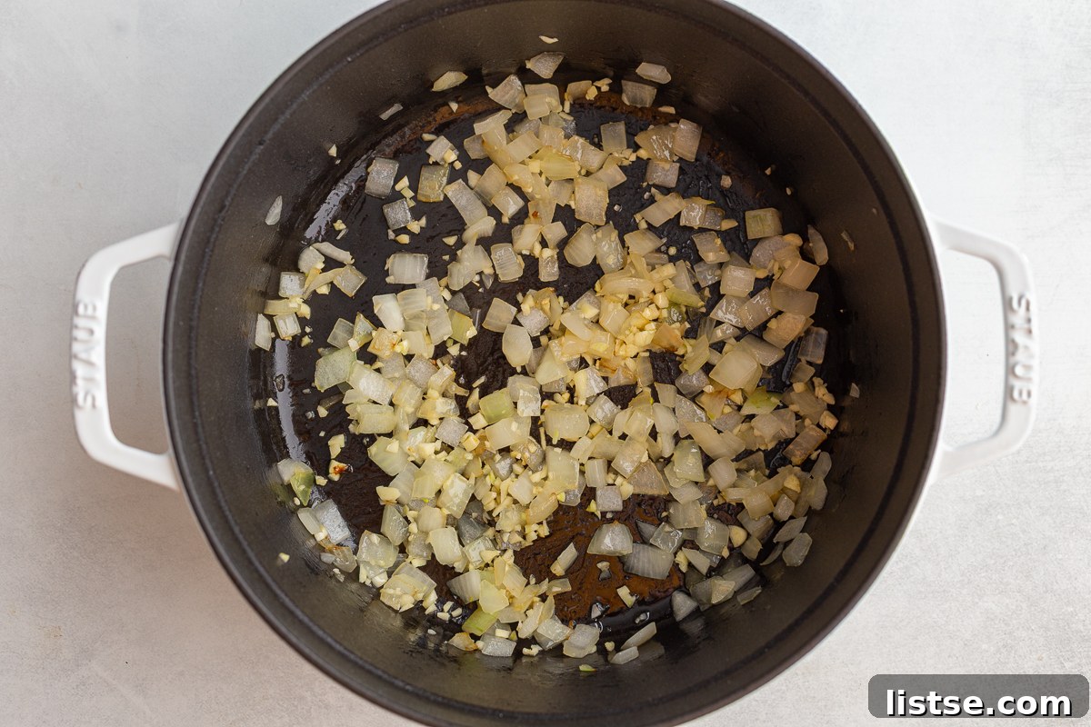 sautéed onions in a cast iron pot