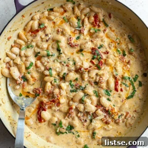 high protein marry me butter beans in a skillet