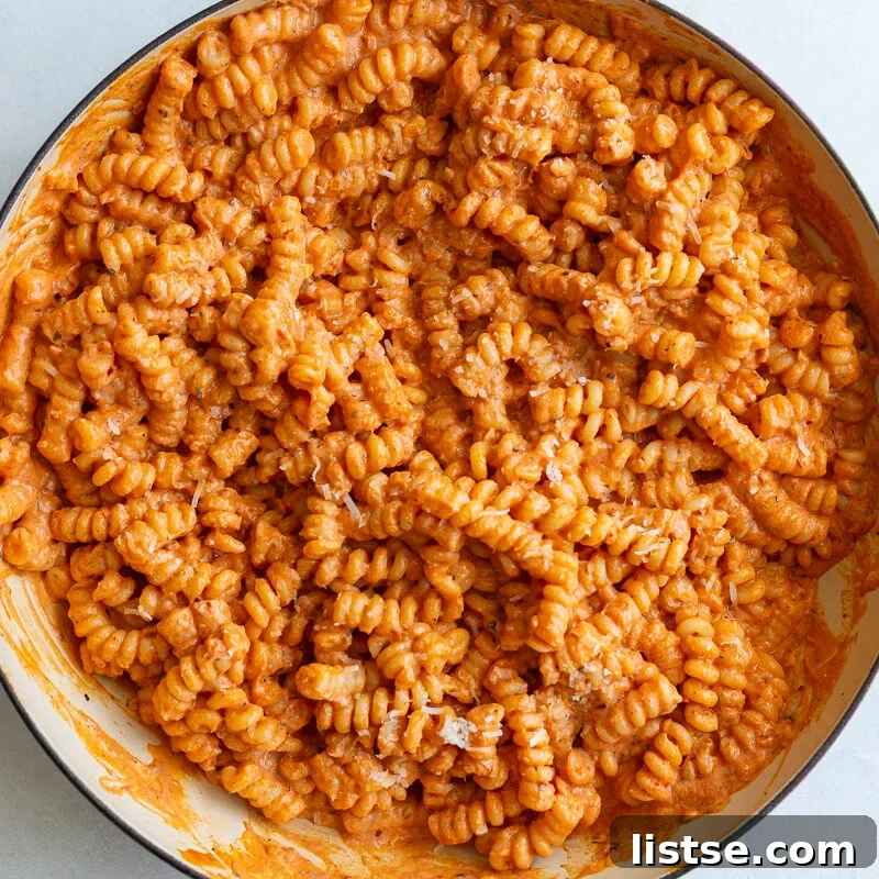 Creamy Tomato & Protein-Packed Pasta Recipe 9 creamy tomato protein pasta in a large skillet