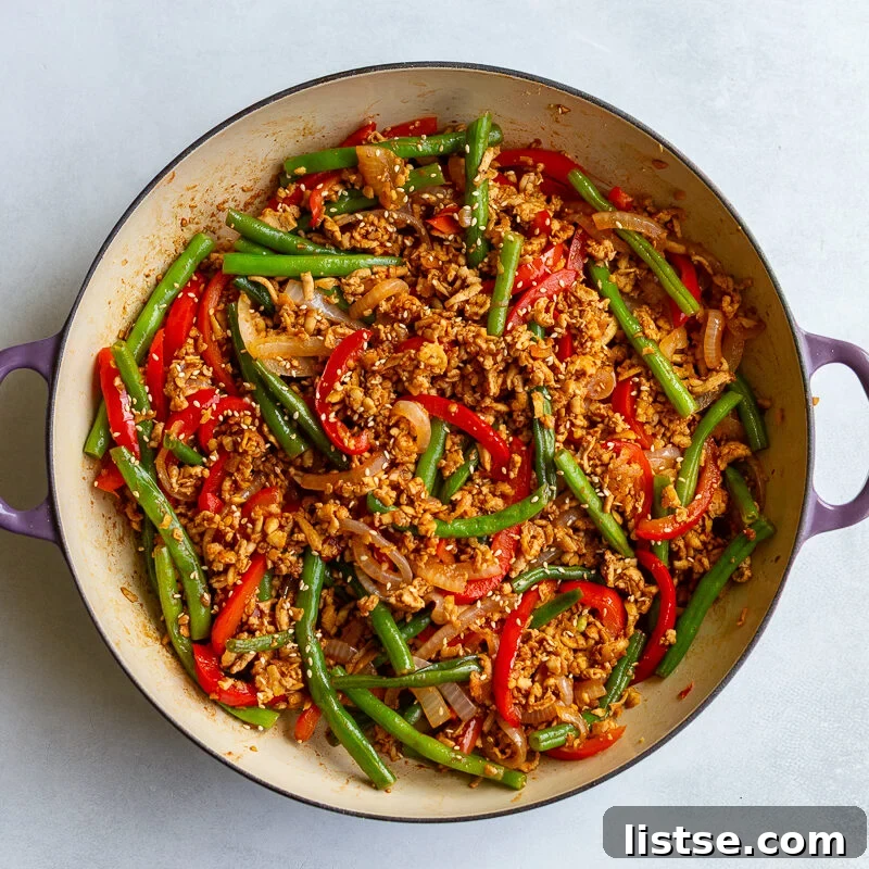 ground tofu stir fry in a large skillet