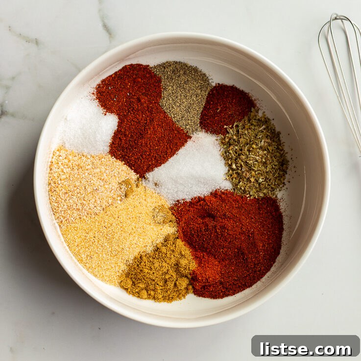 Homemade Fajita Seasoning Mix for Chicken and Steak 6 spices in a bowl for fajita seasoning